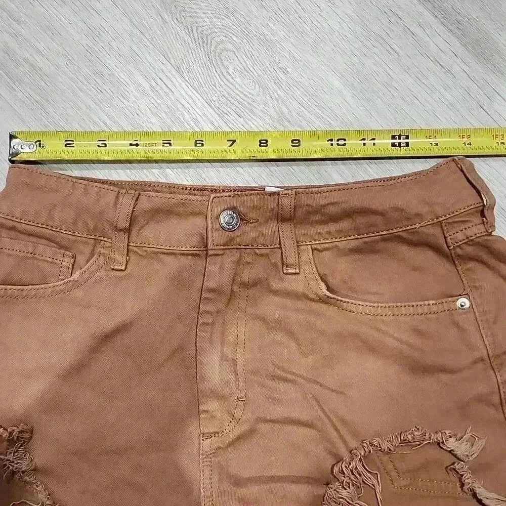 Forever 21 Women's Distressed Frayed Denim Cut-Off Shorts Khaki Tan Size 26 - Picture 5 of 6